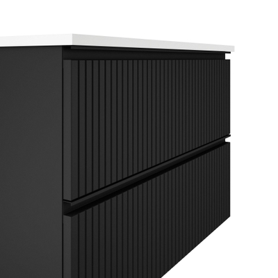 Adema Prime Blend Badkamermeubelset - 120x55x46cm - 2 rechthoekige keramische wasbakken wit - 2 kraangaten - 2 lades - rechthoekige spiegel - mat zwart