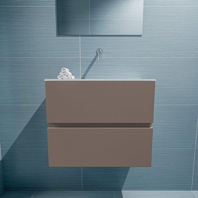 MONDIAZ ADA Toiletmeubel - 60x30x50cm - 0 kraangaten - 2 lades - smoke mat - wasbak midden - Solid surface - Wit