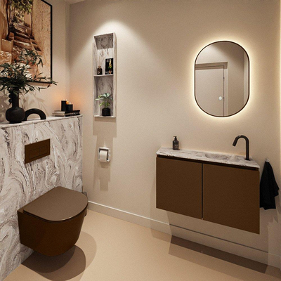 MONDIAZ TURE-DLUX 80cm toiletmeubel Rust. EDEN wastafel Glace positie rechts. Met 1 kraangat.