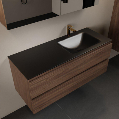 Mondiaz Aivy badmeubelset - 120x45x50cm - 1 kraangat - 1 wasbak urban Solid surface - Rechts - 2 lades - Met spiegelkast - Melamine Mocha