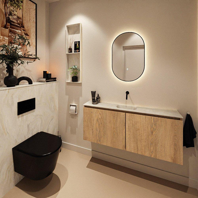 MONDIAZ TURE-DLUX 120cm toiletmeubel Washed Oak. EDEN wastafel Ostra positie midden. Zonder kraangat.