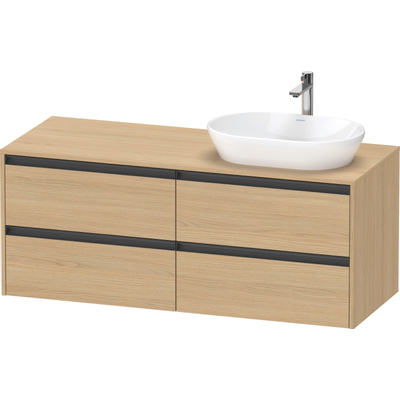 Duravit Ketho 2 wastafelonderbouwkast incl. consoleplaat met 4 laden voor waskom rechts 140x55x56.8cm met handgrepen antraciet natuur eiken mat