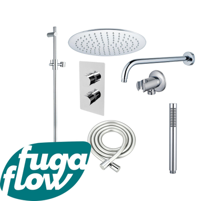 FugaFlow Eccelente Sobrado Badkamer Inbouw Regendoucheset - thermostatisch - wandarm -glijstang - 25cm hoofddouche - staaf handdouche - chroom