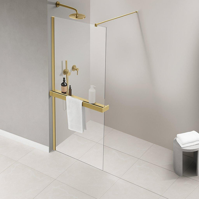Fortifura Galeria handdoekrek voor inloopdouche - klemmen - inkortbaar - geborsteld messing (goud)