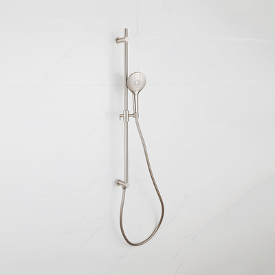 Fortifura Calvi Glijstangset - geïntegreerde wandaansluitbocht - doucheslang glad- ronde handdouche - Geborsteld RVS PVD (RVS)