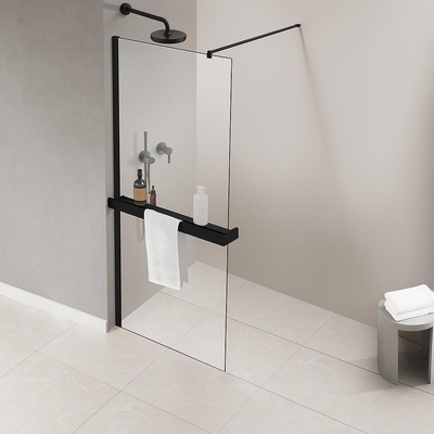 Fortifura Galeria handdoekrek voor inloopdouche - klemmen - inkortbaar - mat zwart