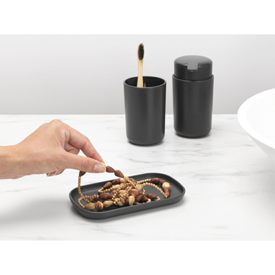 Brabantia ReNew Badkameraccessoires - set van 3 - Zeeppomp - Tandenborstelhouder - Schaal - donker grijs