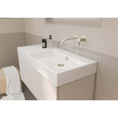 IVY Pact Wastafelmengkraan - 2-gats - inclusief inbouw - wandmontage - gebogen uitloop - coldstart - Geborsteld mat koper PVD