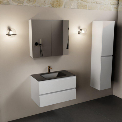 Mondiaz Aivy badmeubelset - 80x45x50cm - 1 kraangat - 1 wasbak urban Solid surface - Midden - 2 lades - Met spiegelkast - MDF Talc