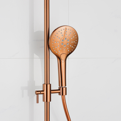 Fortifura Calvi Glijstangset - geïntegreerde wandaansluitbocht - doucheslang glad- ronde handdouche - Geborsteld koper PVD (Koper)