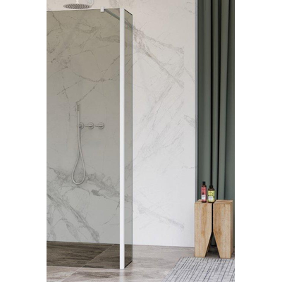 Fortifura Galeria zijwand - 40x200cm - rookglas - 8mm - met hoekprofiel - mat wit