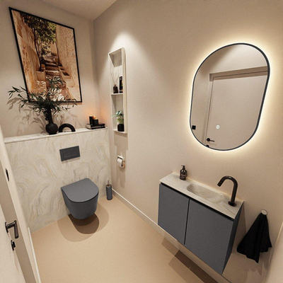 MONDIAZ TURE-DLUX 60cm toiletmeubel Dark Grey. EDEN wastafel Ostra positie rechts. Met 1 kraangat.