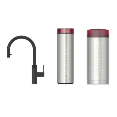 Quooker flex kokendwaterkraan - draaibare & uittrekbare uitloop - Combi+ incl. Cube reservoir - Warm / kokend / bruisend / gefilterd water - Zwart