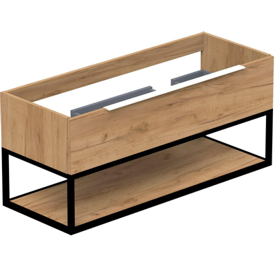 Thebalux Type Onderbouwkast - 120x45x50cm - 2 uitsparingen - opbouwgreep - wit mat softclose lade - MDF/spaanderplaat/metaal nebraska eiken