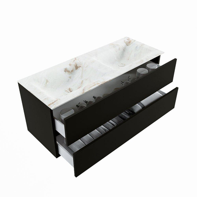 MONDIAZ VICA-DLUX Badkamermeubelset - 120cm - onderkast urban- 2 lades - inbouw wastafel cloud dubbel - zonder kraangaten - 60cm hoge versie - frape