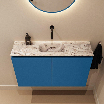 MONDIAZ TURE-DLUX 80cm toiletmeubel Jeans. EDEN wastafel Glace positie midden. Zonder kraangat.