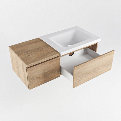 MONDIAZ BUKLA 100cm badmeubel met module 40 kleur Washed Oak met 2 lades. Wastafel CLOUD rechts 1 kraangat kleur Talc.