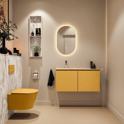 MONDIAZ TURE-DLUX 100cm toiletmeubel Ocher. EDEN wastafel Glace positie links. Zonder kraangat.