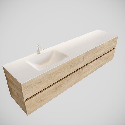 MONDIAZ VICA Badkamermeubelset - 200cm - 4 lades - wasbak Cloud links - 1 kraangat - solid surface washed oak