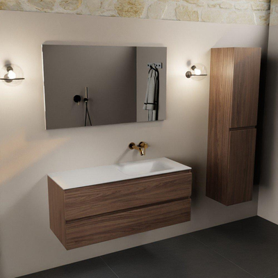 Mondiaz Aivy badmeubelset - 120x45x50cm - 0 kraangaten - 1 wasbak talc Solid surface - Rechts - 2 lades - Met spiegel - Melamine Mocha