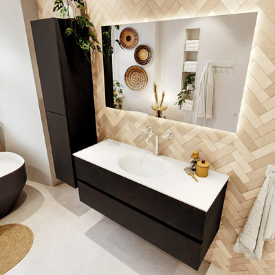 MONDIAZ VICA 120cm badmeubel onderkast Urban 2 lades. Wastafel MOON midden 1 kraangat, kleur Talc.