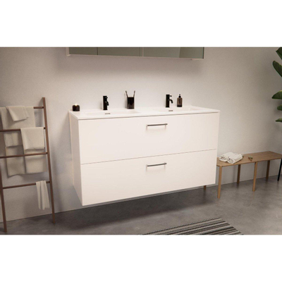 Nemo Go badkamermeubelset - 120x65x45.5cm - 2 lades - met grepen - 2 wasbakken wit glans - 2 kraangaten - met spiegelkast - MDF standard white