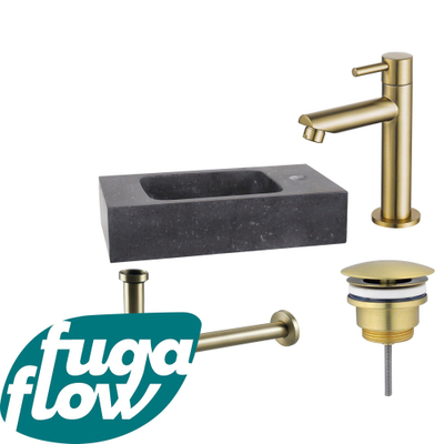 FugaFlow Eccelente Arredo fonteinset - 40x22x9cm - 1 kraangat - natuursteen - fonteinkraan messing geborsteld - zwart -