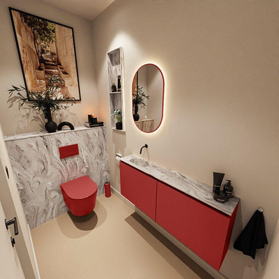 MONDIAZ TURE-DLUX 120cm toiletmeubel Fire. EDEN wastafel Glace positie links. Zonder kraangat.