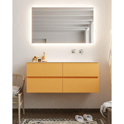 MONDIAZ VICA Badkamermeubelset - 120cm - 4 lades - wasbak Cloud rechts - 0 kraangaten - solid surface ocher