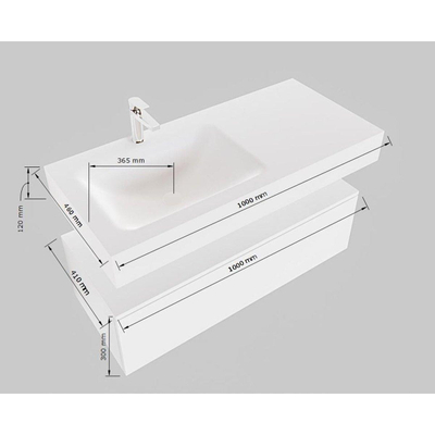 MONDIAZ ALAN 100cm - onderkast - talc - 1 lade - vrijhangende wastafel - wasbak links - 1 kraangat - urban