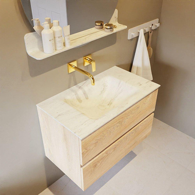 MONDIAZ VICA-DLUX Badkamermeubelset - 80cm - onderkast washed oak - 2 lades - inbouw wastafel cloud midden - zonder kraangaten - 60cm hoge versie - opalo