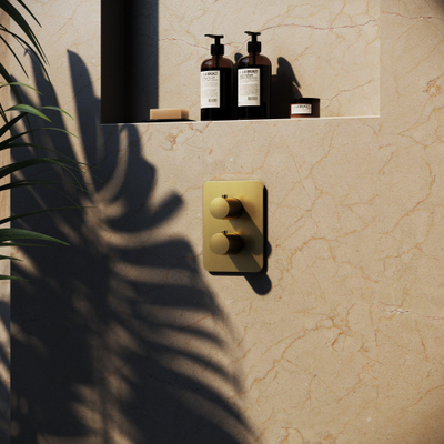 Hotbath Gal Afbouwdeel voor inbouwthermostaat met stop-omstel Geborsteld messing PVD