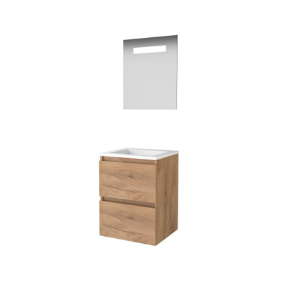 Basic-Line Economic 46 badkamermeubelset - 50x46cm - greeploos - 2 lades - acryl wastafel - 0 kraangaten - Spiegel - geintegreerde LED verlichting - MFC Whisky Oak