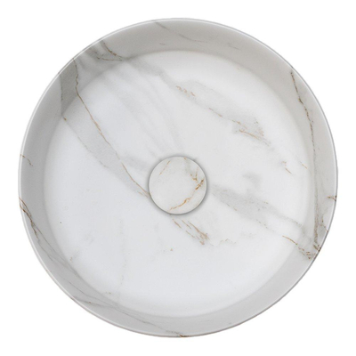 Riho Marmic Round Waskom 34.6x34.6x11.4cm Keramiek rond marmer mat wit