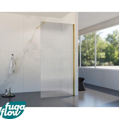FugaFlow Eccelente Vetro inloopdouche badkamer - 30x200cm - ribbelglas - wandarm - geborsteld messing