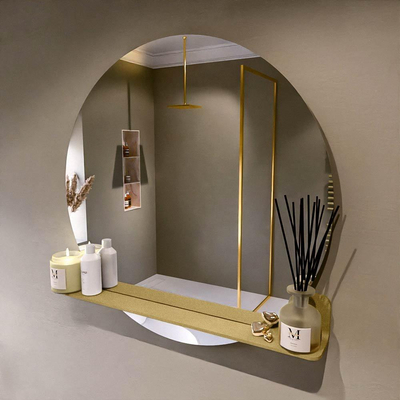 Mondiaz SPOT Badkamerspiegel - rond 90cm - spiegelplanchet - kleur Oro