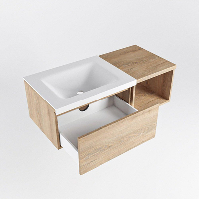 MONDIAZ BUKLA 100cm badmeubel met open module 40 kleur Washed Oak met 1 lade. Wastafel CLOUD links 0 kraangaten kleur Talc.