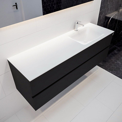 MONDIAZ VICA Badkamermeubelset - 150cm - 2 lades - wasbak Cloud rechts - 1 kraangat - solid surface urban
