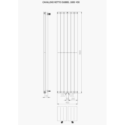 Plieger Cavallino Retto designradiator verticaal dubbel middenaansluiting 1800x450mm 1162W donkergrijs structuur