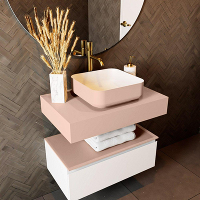 Mondiaz TOP 46 Vrijhangend Topblad - 70x46x12cm - geschikt voor waskom - Solid surface - Rosee