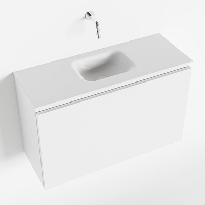 MONDIAZ OLAN Fonteinset - 80x30x40cm - 0 kraangaten - 1 lade - talc mat - wasbak midden - Solid Surface Wit