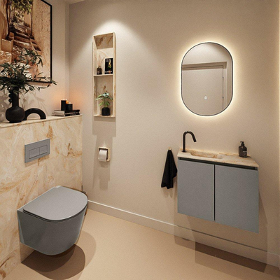 MONDIAZ TURE-DLUX 60cm toiletmeubel Smoke. EDEN wastafel Frappe positie links. Met 1 kraangat.