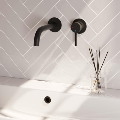 Brauer Black Edition Wastafelmengkraan inbouw - gebogen uitloop links - hendel lang smal - model A 1 - mat zwart