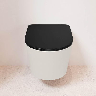 MONDIAZ LAVIE wandclosetpack - 36x53cm - diepspoel - rimless - Linen (offwhite) - softclose - quick-release - toiletzitting - Urban (zwart)