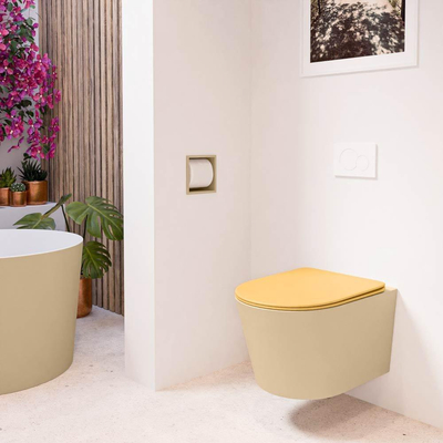 MONDIAZ LAVIE wandclosetpack - 36x53cm - diepspoel - rimless - Sand (beige) - softclose - quick-release - toiletzitting - Ocher (geel)