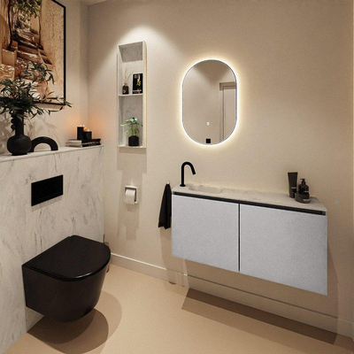 MONDIAZ TURE-DLUX 100cm toiletmeubel Plata. EDEN wastafel Opalo positie links. Met 1 kraangat.