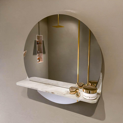 Mondiaz SPOT Badkamerspiegel - rond 50cm - spiegelplanchet - kleur Frappe