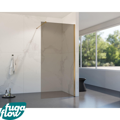 FugaFlow Eccelente Vetro inloopdouche badkamer - 40x200cm - rookglas - wandarm - geborsteld koper