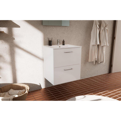 Nemo Go badkamermeubelset - 60x65x45.5cm - 2 lades - met grepen - 1 wasbak wit glans - 1 kraangat - met spiegel - MDF standard white