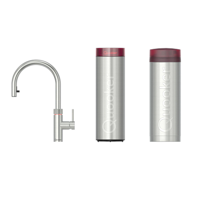 Quooker flex kokendwaterkraan - draaibare & uittrekbare uitloop - PRO3 incl. Cube reservoir - Warm / kokend / bruisend / gefilterd water - RVS